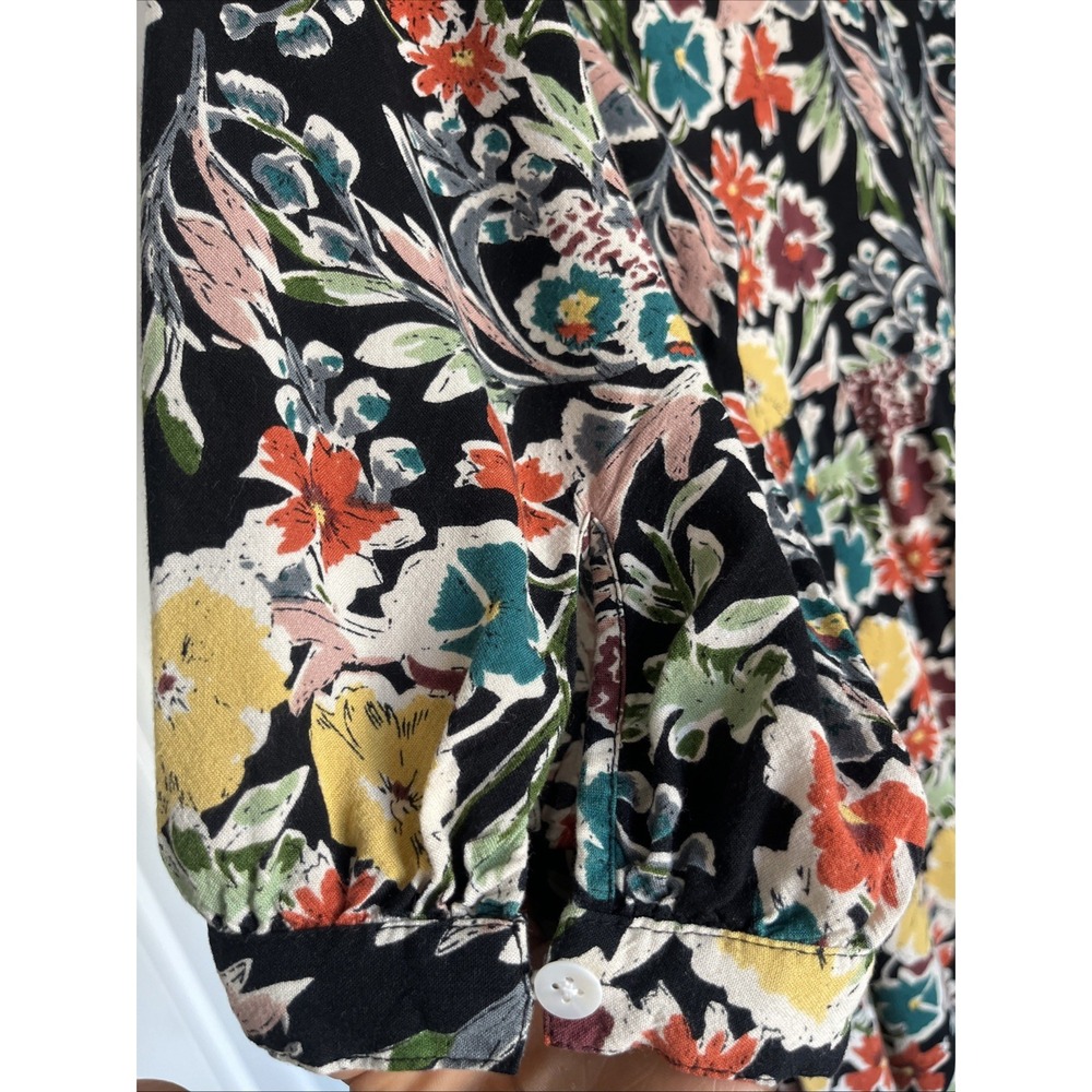 Natural Life Black Floral Tiered Maxi Dress  Necktie  Cottage Core Boho Chic  M - Picture 12 of 13